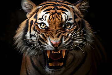 Fototapeta premium Portrait of a tiger on a black background.Close-up.