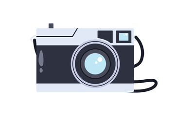Retro camera in a flat style on white background