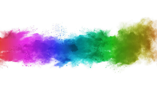 Abstract powder splatted background. Colorful powder explosion on white background. Colored cloud. Colorful dust explode. Paint Holi	