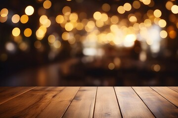christmas lights on wooden background