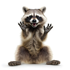 Raccoon sitting on a white background.Isolated image.