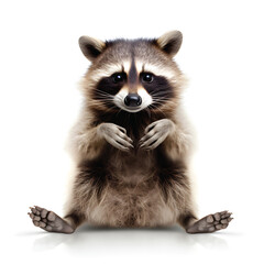 Raccoon sitting on a white background.Isolated image.