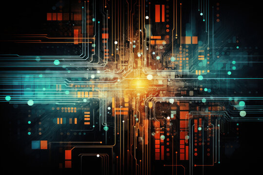 Generative AI. abstract network digital technology background, digital, internet, super computer, network connection, microprocessor system, cyber technology, communication, networking concept