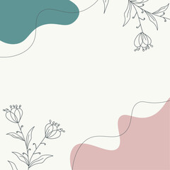 Botanical leaves and flowers with rounded element background. Abstract minimal background.