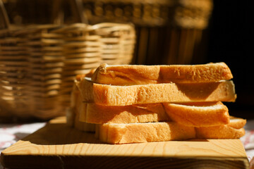 slice of bread on a wooden board