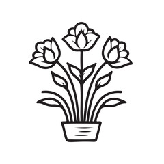 Flower in Pot. Black flat icon on a transparent background. Pictogram for your project