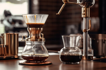 Coffee brewing in a professional coffee machine. Professional coffee brewing