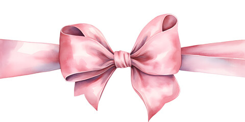 Pink bow with ribbon watercolor illustration isolated on transparent background - obrazy, fototapety, plakaty