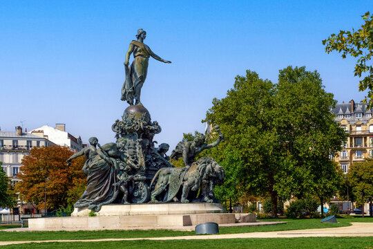 France, Paris, statue The Triumph of the Republic in the center of the place de la Nation, historical monument built in 1899.