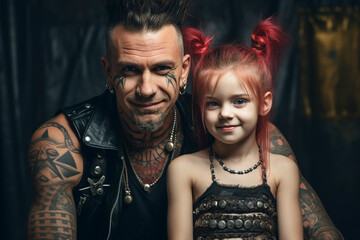 Modern rock style father and daughter having fun together. Proud, Support , Togetherness concept