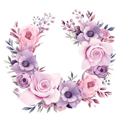 Flowers wreath hand painted watercolor illustration isolated on transparent background