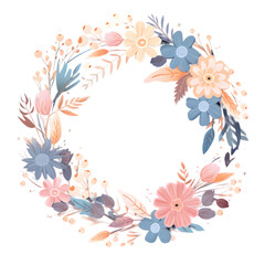 Fototapeta na wymiar Flowers wreath hand painted watercolor illustration isolated on transparent background