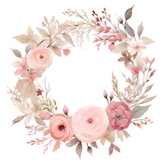 Flowers wreath hand painted watercolor illustration isolated on transparent background