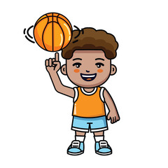 Boy spinning basketball ball illustration cartoon character