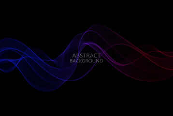 Transparent neon wave on black background, design element