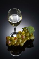 white wine, bottle, cup, grapes, reflection and transparent