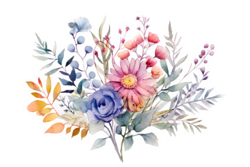 Flowers  hand painted watercolor illustration isolated on transparent background