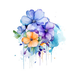 Flowers  hand painted watercolor illustration isolated on transparent background