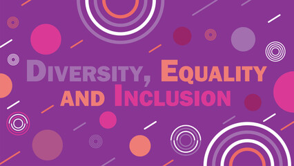Diversity, Equality and  Inclusion  vector banner design with geometric shapes and vibrant colors on a horizontal background. Diversity, Equality, Inclusion modern minimal poster.