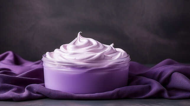 Purple Handmade foaming whipped soap. Generative AI. 