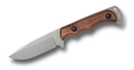 Stainless steel knife with wood grip and shadow