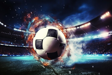Soccer ball in abstract stadium background