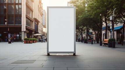 White blank poster screen sign for announcements in the city on the street,mockup. Created using generative AI technology.