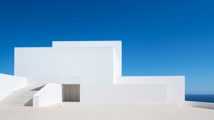facade of a white modern building blue sky background