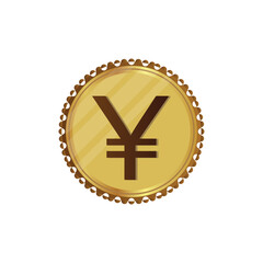 Yen symbol on gold coin flat style