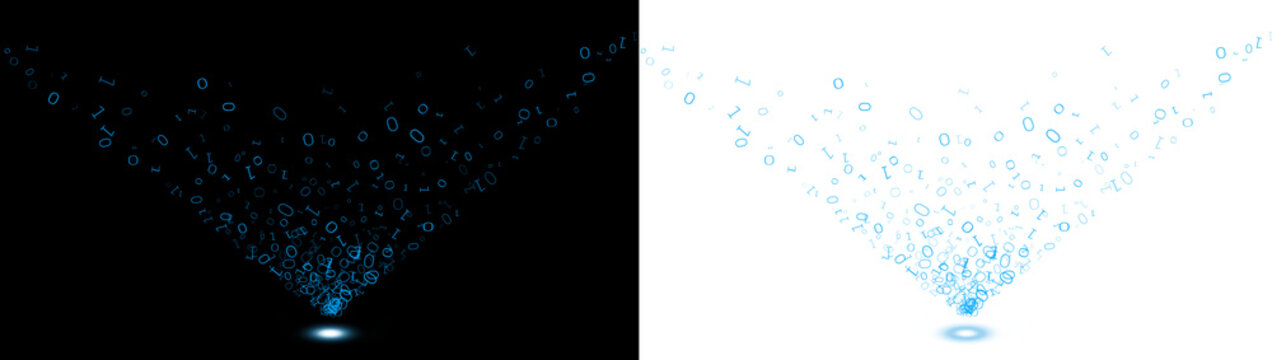 bit binary blue sparkle comes out of the bottom spot light transparent background
