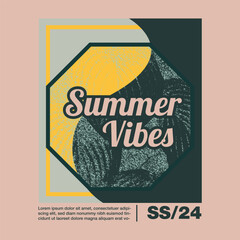Summer vibes tropical print. Vector illustrations.  T-shirt print for appeal. 