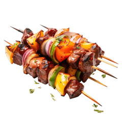 Appetizing juicy kebab on a white transparent background, shashlik, png