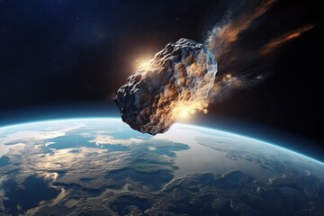 Picture of a meteorite flies to the surface of the Earth. - obrazy, fototapety, plakaty