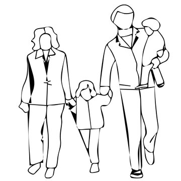 Parents with children. A group of people. Graphic image of several people. Vector.