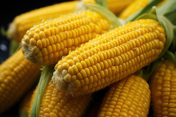 Fresh corn cobs background Yellow sweet corn for cooking food harvest Ripe corn Food Photography 