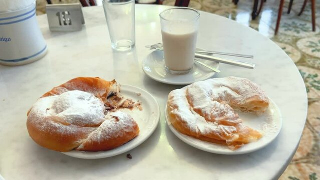 Spanish traditional food ensaimada in Cafeteria