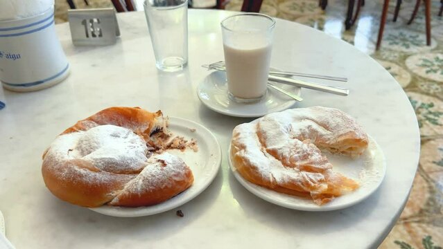 Spanish traditional food ensaimada in Cafeteria
