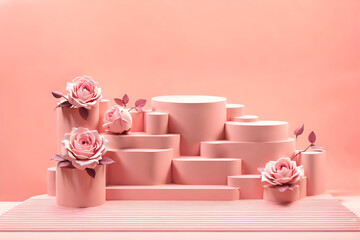 pink flower in a vase with products display