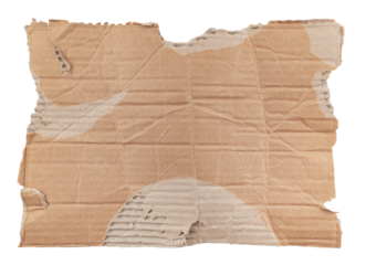 A piece of textured packaging cardboard. Piece of torn cardboard with copy space. Brown wrapping vintage paper, isolated top view. Kraft paper isolated on white background