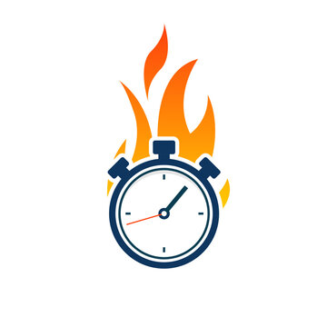 Clock flame speed time icon. Stopwatch countdown circle logo burn alarm deadline icon.