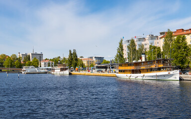 Naklejka premium Historic ships on the docks of Savonlinna in Finland