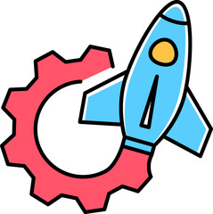 Gear and rocket icon set. Business start up  logo vector.