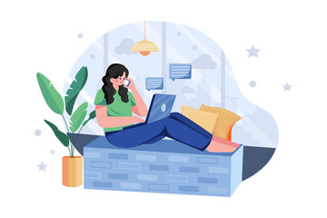 Freelancer Lady Working On Laptop