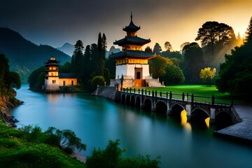Obraz premium castle on the river at night
