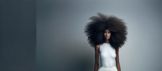 Young woman with afro hair with copyspace background. Generative AI.