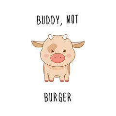 cute kawaii piggy cow, vegan lettering, slogan, vegan day