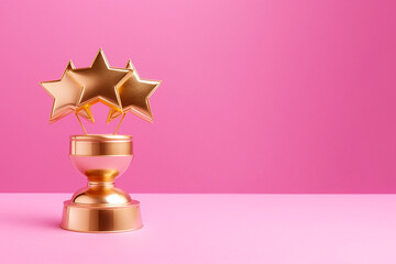 Gold winners award with three stars. Star trophy for a winner or champion. Rating star symbol of customer satisfaction review service, best quality ranking. Concept of great feedback experience