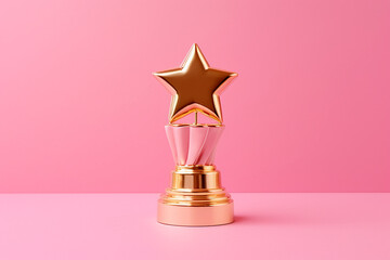 Gold winners award with star. Star trophy for a winner or champion. Rating golden star symbol of customer satisfaction review service, best quality ranking. Concept of great feedback experience - obrazy, fototapety, plakaty