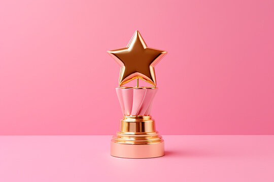 Gold winners award with star. Star trophy for a winner or champion. Rating golden star symbol of customer satisfaction review service, best quality ranking. Concept of great feedback experience