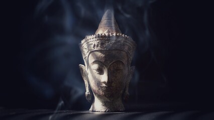 Vintage Bronze Buddha Head with Smoke